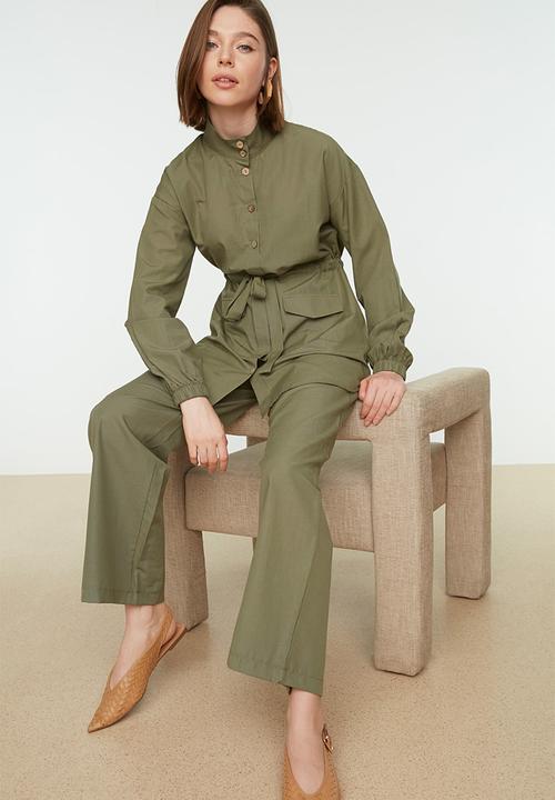 Trendyol - Modest shirt and pant set - khaki