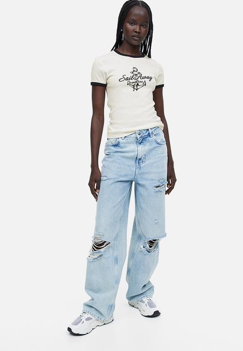 H&M - Fitted cotton top - cream sail away 