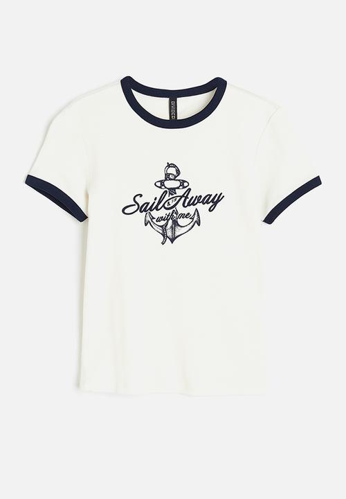 H&M - Fitted cotton top - cream sail away 