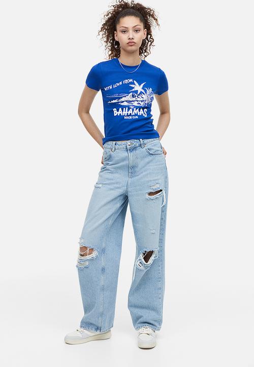 H&M - Fitted cotton top - bright blue bahamas 
