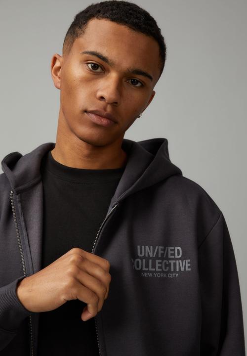 Factorie - Relaxed unified zip thru hoodie - slate/unified block