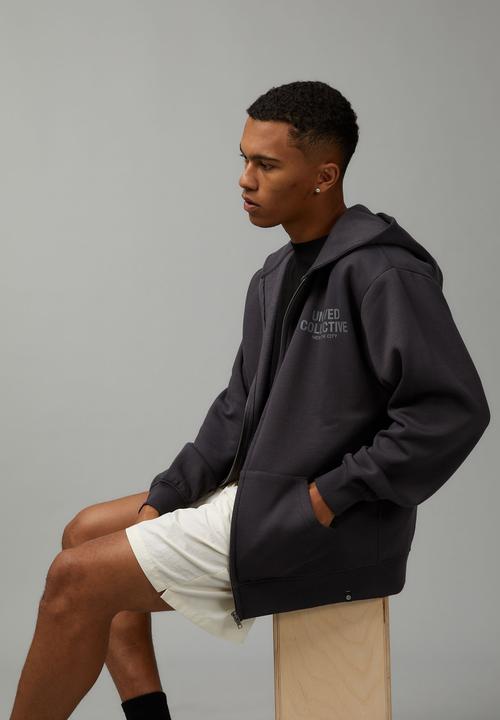 Factorie - Relaxed unified zip thru hoodie - slate/unified block
