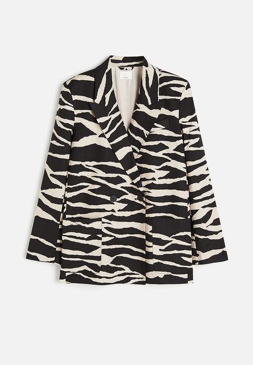 H&M - Double-breasted blazer - black zebra-print 