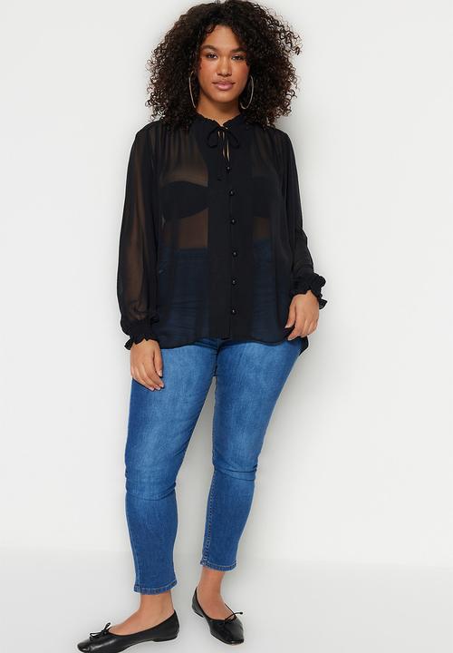Trendyol - Plus mandarin collar blouse - black