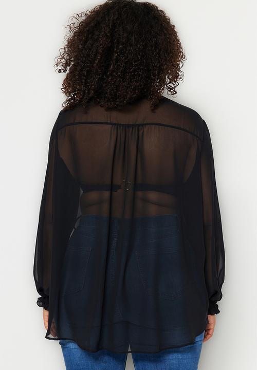 Trendyol - Plus mandarin collar blouse - black