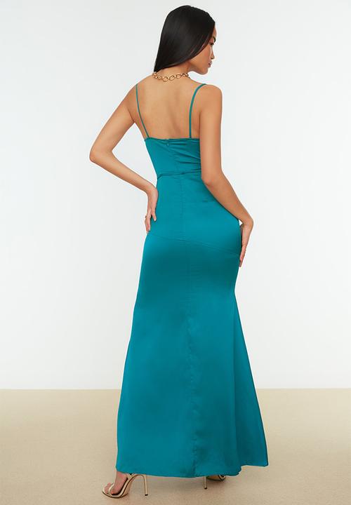 Trendyol - Strappy cowl neck evening dress - teal