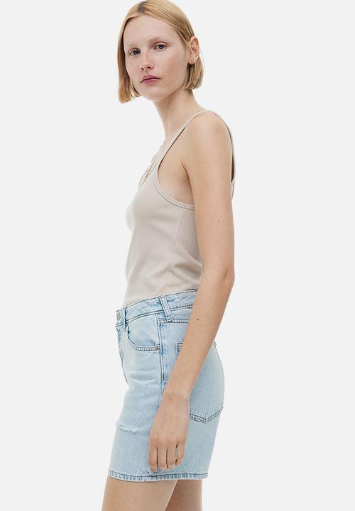 H&M - Bermuda high denim shorts - pale denim blue 