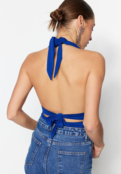 Trendyol - V-neck backless bodysuit - blue