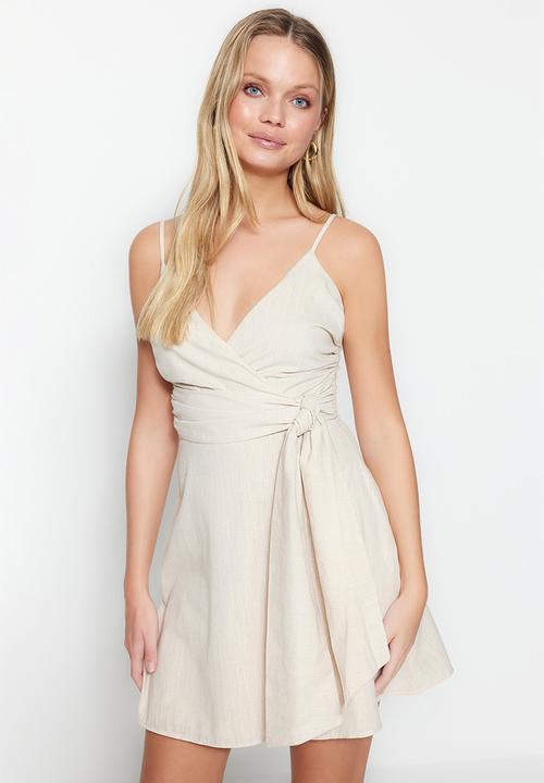 Trendyol - Wrapover a-line mini dress - gray