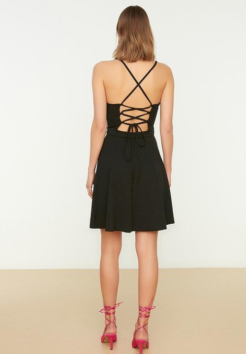 Trendyol - Strappy skater tie back dress - black