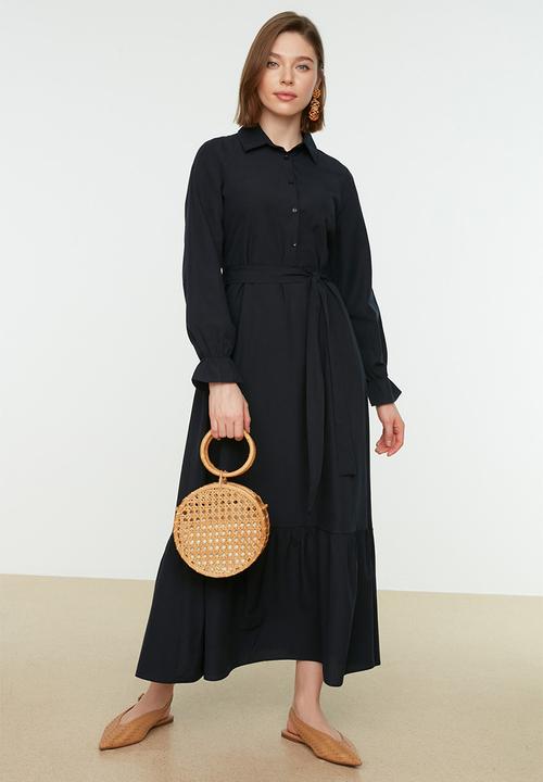Trendyol - Modest belted shirt dress - navy