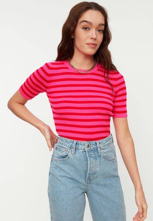 Trendyol - Striped knit top - pink