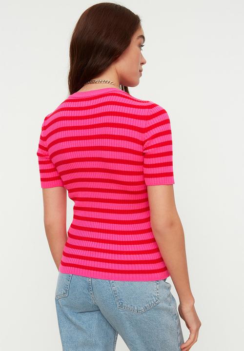 Trendyol - Striped knit top - pink
