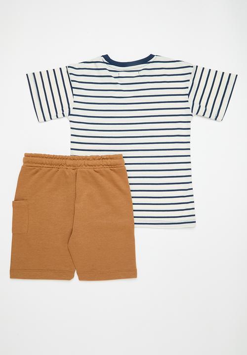 MINOTI - Boys jersey tee & fleece short - tan