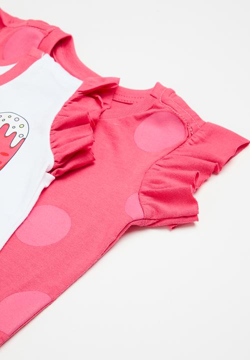 Pop Candy - 2 Pack frill sleeve tee - coral