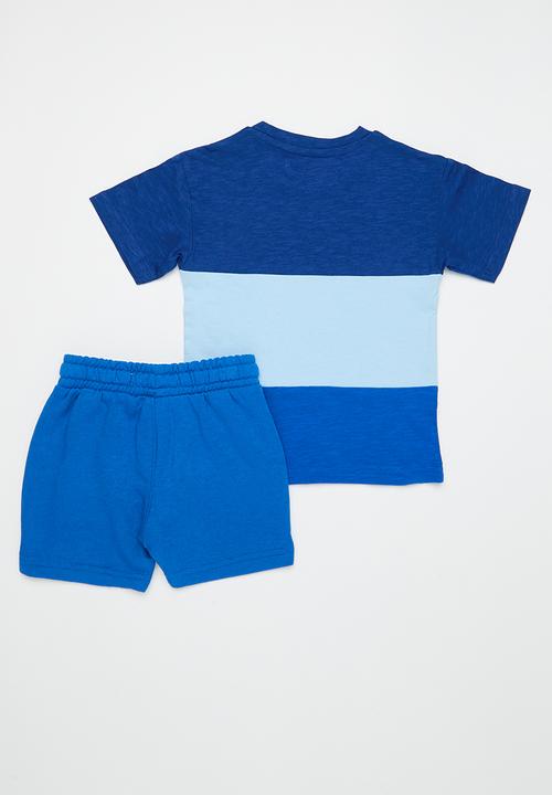 MINOTI - Boys basic tee & fleece short set - blue