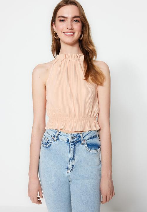 Trendyol - Cropped knit halter top - beige