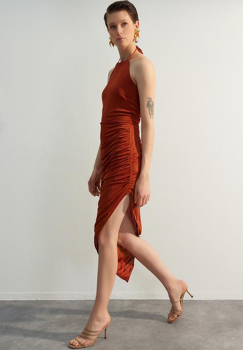 Trendyol - Assym ruched dress - brown