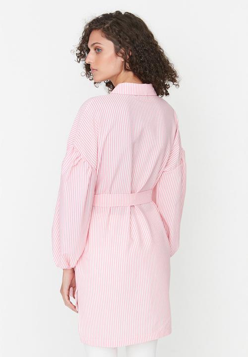Trendyol - Modest stripe belted shirt - pink