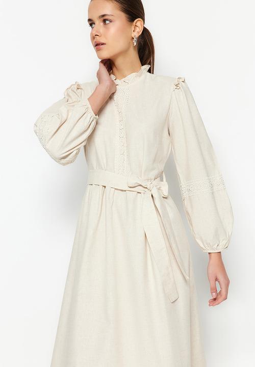Trendyol - Modest ruffle maxi dress - cream