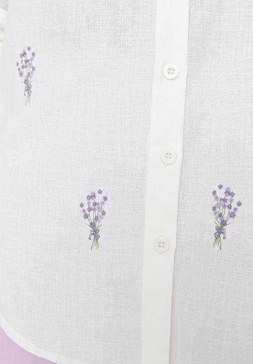 Trendyol - Long basic embrodiery shirt - ecru