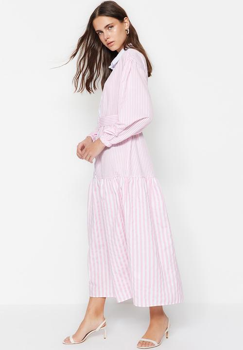 Trendyol - Modest stripe shirt dress - pink