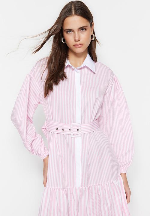 Trendyol - Modest stripe shirt dress - pink