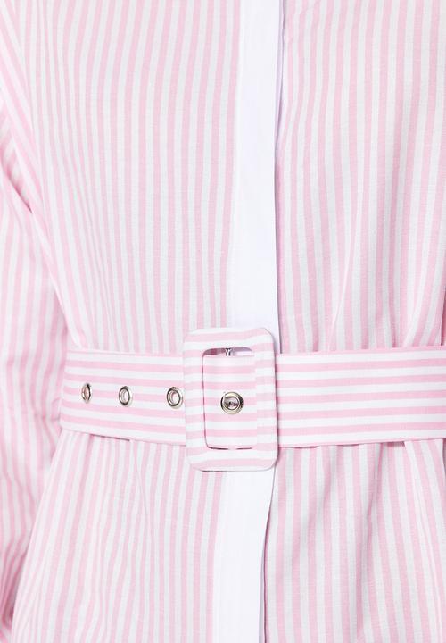 Trendyol - Modest stripe shirt dress - pink