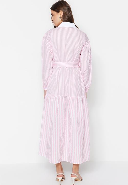 Trendyol - Modest stripe shirt dress - pink