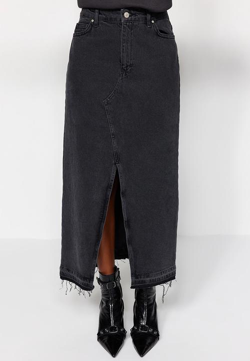 Trendyol - Denim pencil maxi skirt - black