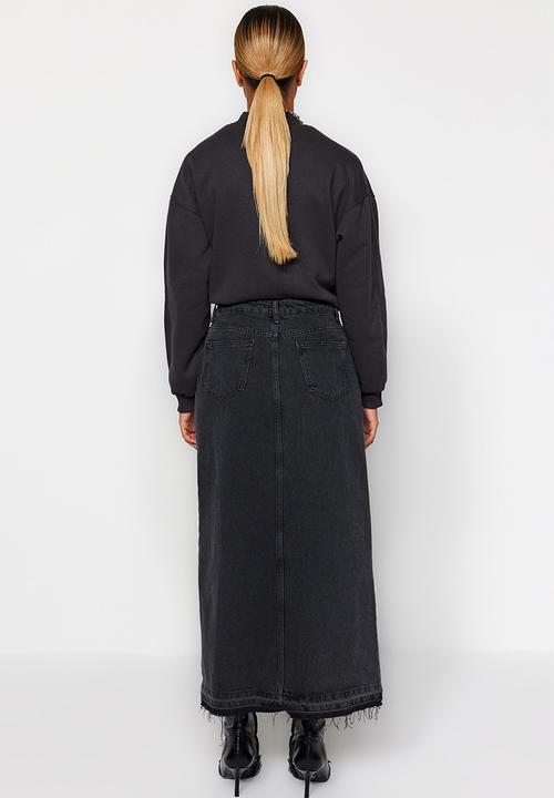 Trendyol - Denim pencil maxi skirt - black