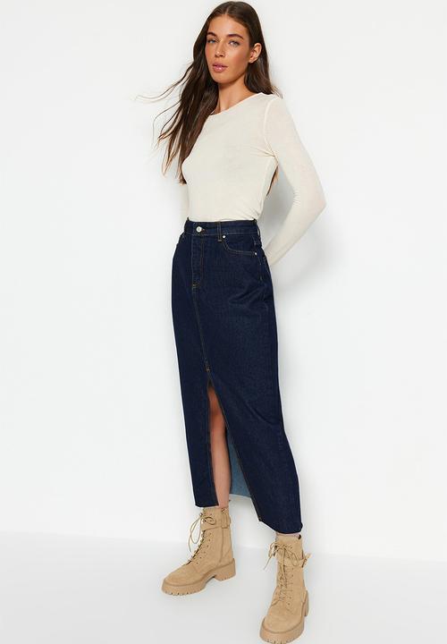 Trendyol - Denim pencil midi skirt - blue