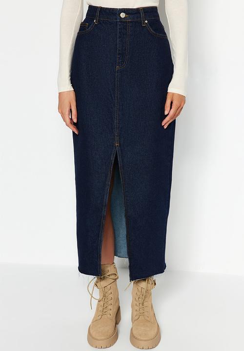 Trendyol - Denim pencil midi skirt - blue