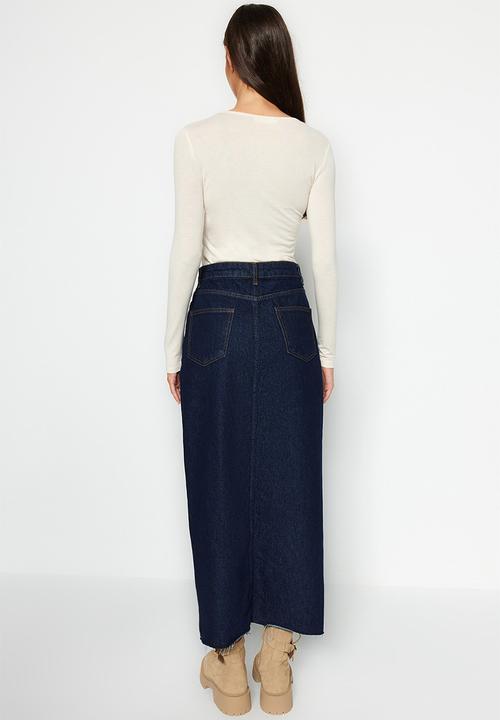 Trendyol - Denim pencil midi skirt - blue
