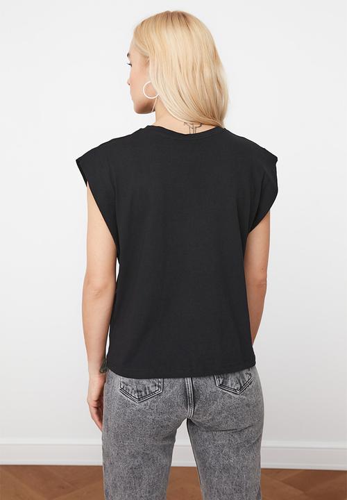 Trendyol - Cap sleeve knit tshirt - black