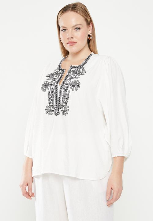 Me&B - Plus embroidered tunic top - white