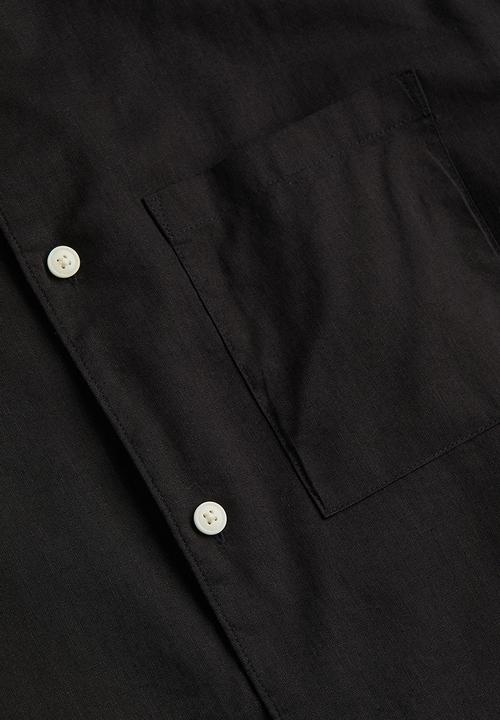 H&M - Relaxed fit short-sleeved linen-blend shirt - black