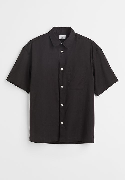 H&M - Relaxed fit short-sleeved linen-blend shirt - black