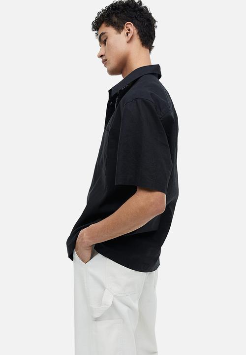 H&M - Relaxed fit short-sleeved linen-blend shirt - black