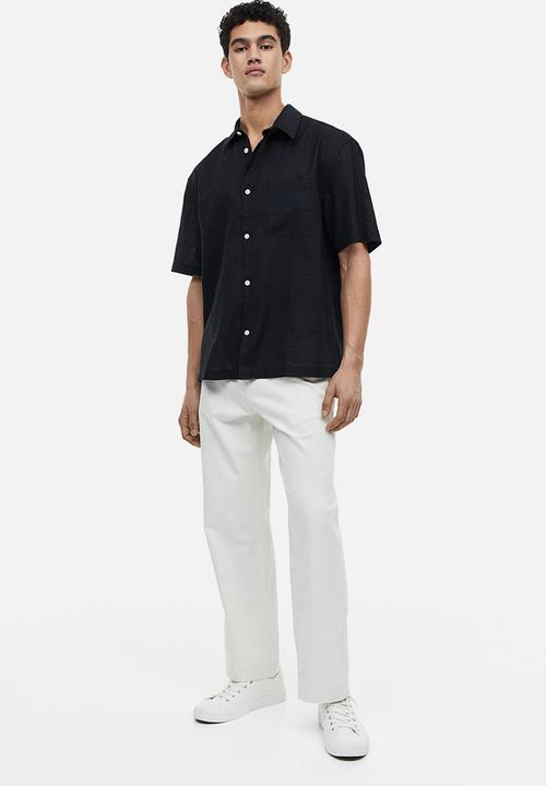 H&M - Relaxed fit short-sleeved linen-blend shirt - black