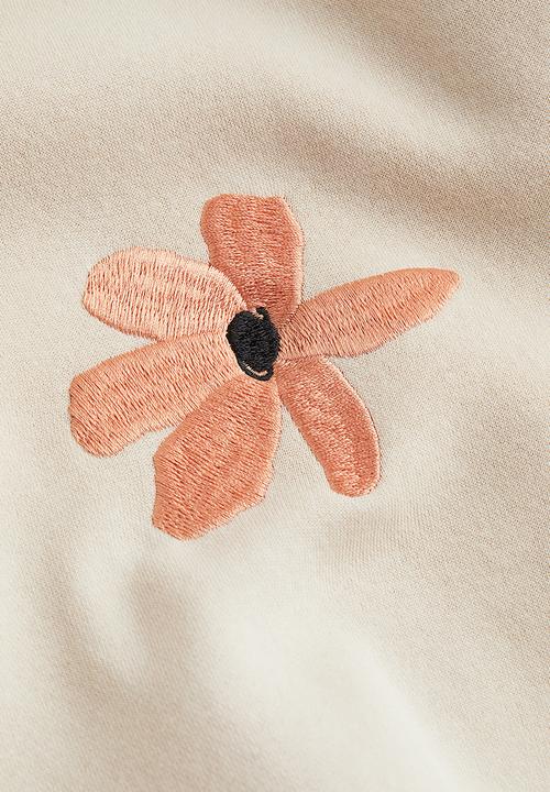 H&M - Relaxed fit printed hoodie - light beige flower