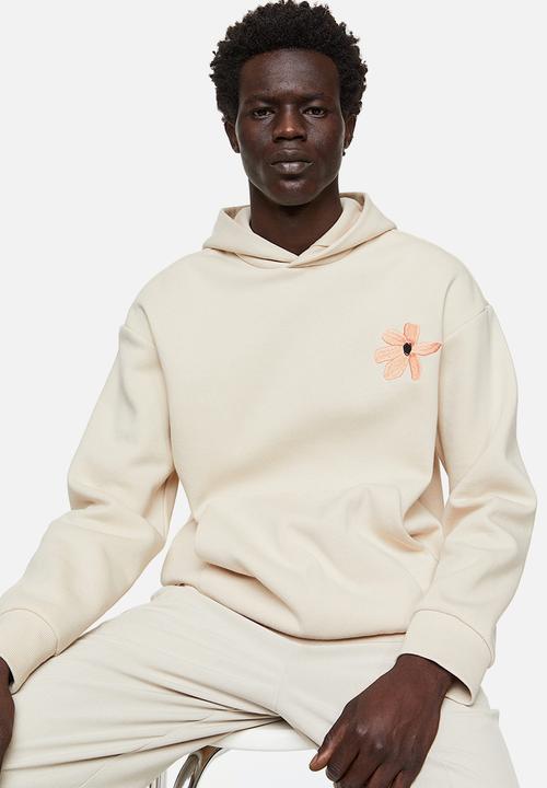 H&M - Relaxed fit printed hoodie - light beige flower
