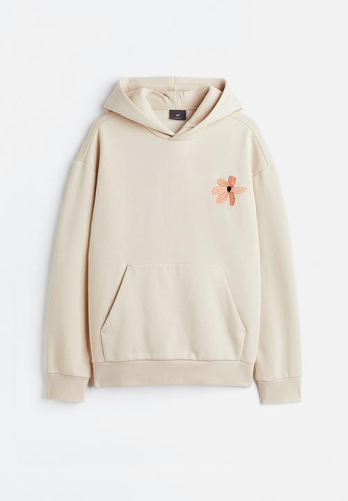 H&M - Relaxed fit printed hoodie - light beige flower