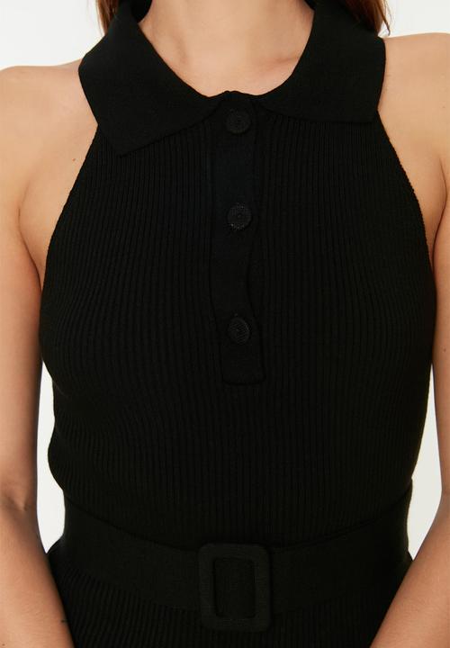 Trendyol - Collar bodycon midi knit dress - black