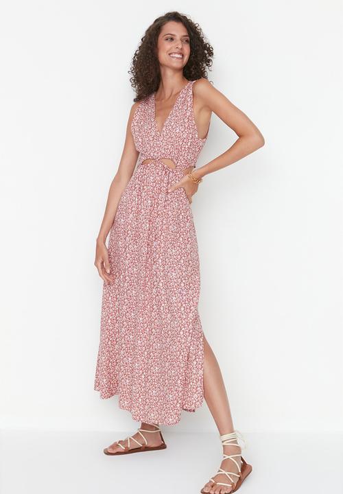 Trendyol - Floral cut out midi dress - orange