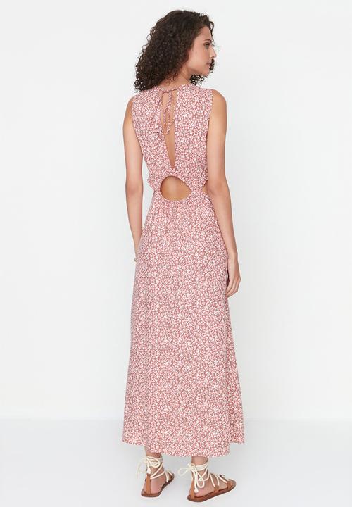 Trendyol - Floral cut out midi dress - orange