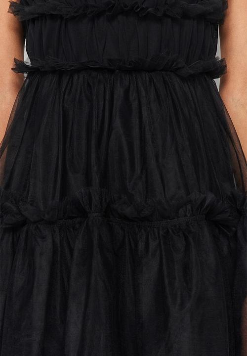 Trendyol - Tiered mesh midi dress - black