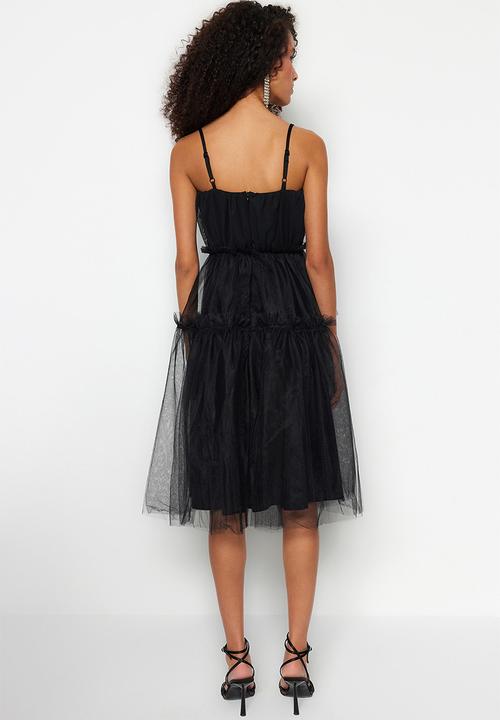 Trendyol - Tiered mesh midi dress - black