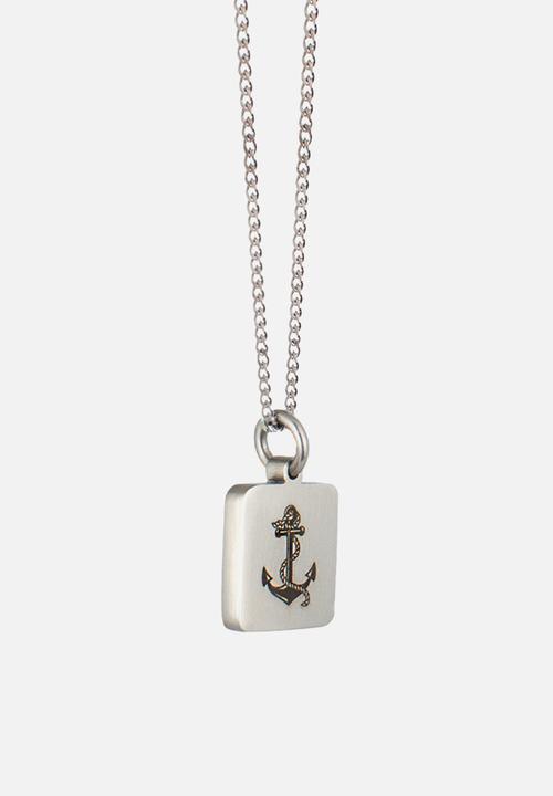 Dan Fuller Jewellery - Anchor Engraved Square Necklace - Silver