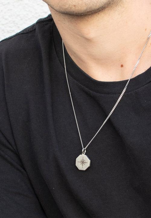 Dan Fuller Jewellery - Compass Engraved Hexagon Necklace - Silver